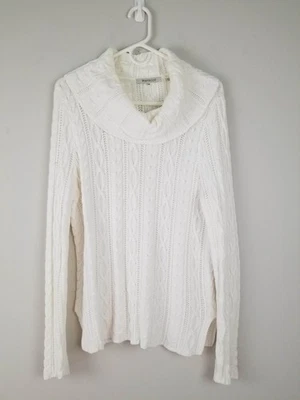 Mujer Capucha Cuello Suéter Talla M Blanco Marca Wainscott Cableknit Suéter Foto 1 de 4