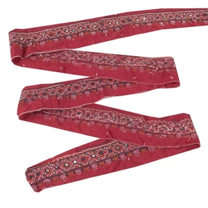 Sanskriti Vintage Sari Border Hand Bead Craft Trims Lace 1Yd Indian Maroon 2.6W - Picture 1 of 6