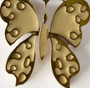 Vtg Butterfly Pendant Necklace Gold tone Cream Color Enamel - Picture 1 of 7