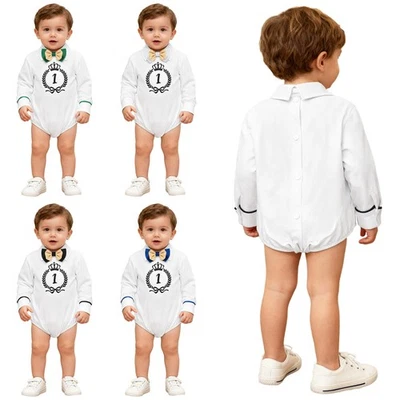 Pagliaccetto bambino ragazzo con papillon compleanno gentiluomo vestiti vestito bambino - Immagine 1 di 3