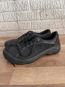 KEEN Presidio Womens Sz 7.5 Black Leather Oxford Lace Up Hiking Sneaker Shoes - Picture 1 of 9