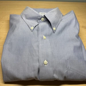 Brooks Brothers 17.5 35 Madison camicia abito non ferro blu bianco a righe - Foto 1 di 11