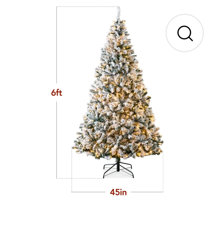 Best Choice Products 6ft Pre-Lit Holiday Christmas Pine Tree with Snow-Flocked B - Image 1 of 4