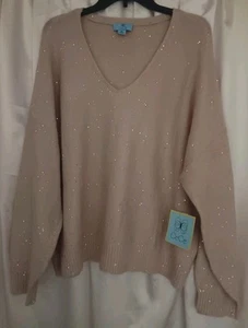 "CeCe" Womens Knit Sweater, Size Xl, Blush Pink, Silver Sequins, Relaxed Fit - Picture 1 of 5