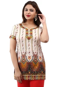Women's Readymade Ethnic Printed Crepe Silk Kurti Tunic Long Top Shirt UK 30 Inc - Picture 1 of 6