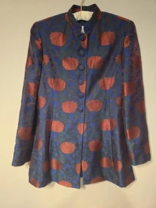 Joan & David Oriental Asian Blazer Tunic Jacket Red Blue Navy Green Size S Italy - Picture 1 of 20