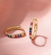 18ct Solid Gold Tove Rainbow Huggie Hoops Earrings, 18K, Au750, luxury, colorful