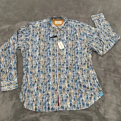 Camisa Williams & Kent Para Hombre XXL Blanca, Azul Abotonada Estampado Floral y Rayas Nueva Con Etiquetas Foto 1 de 4