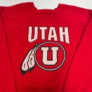Vintage 80er/90er Utah Utes Sweatshirt Erwachsene Large rot Tultex Rundhalsausschnitt Made in USA - Bild 1 von 7