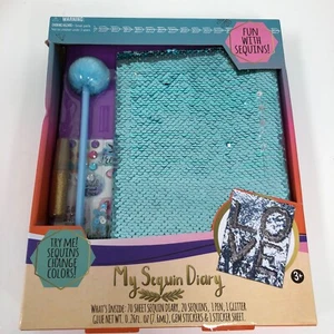 My Sequin Diary Girls Kids Journal Writing Sparkle Set Kit Notebook Binder Blue - Picture 1 of 5