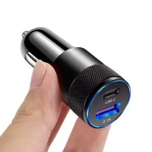 38W 2 Port Car Phone Charger Dual USB A C PD Metal 12V Cigarette iPhone Charging - Picture 1 of 7