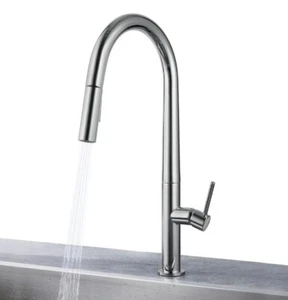 AKDY Deck Mount Gooseneck Pull Down Sprayer Kitchen Faucet-Polished Chrome - Picture 1 of 1