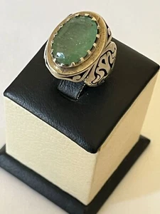 Heavy Mes silver 925 Ring Big Authentic African Emerald Hand Design زمرد افريقي - Picture 1 of 15