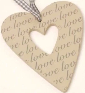 Gisela Graham Rustic Grey Hanging Heart with Lilac Gingham Ribbon Romantic Gift - Picture 1 of 1
