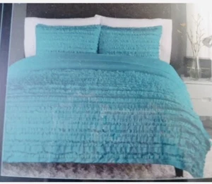 New CYNTHIA ROWLEY Ruffle Comforter Set Teal Shabby French country Chic Summer - Picture 1 of 1