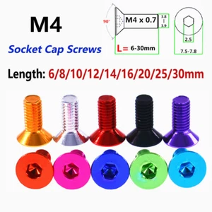 Allen Bolts M4 Color Aluminium Alloy Countersunk Head Socket Cap Screws 6mm-30mm - Picture 1 of 11