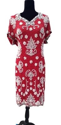 Vintage 20s Inspired Elegant Silk Floral Beaded Holiday Flapper Dress Size 12 - Image 1 of 4