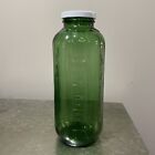Vintage GREEN GLASS Water & Juice JAR 40oz Square 9¼" bottle w/ lid