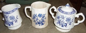 Old Vienna blue Wood & Son  Creamer sugar bowl  Burslem England  - Picture 1 of 9