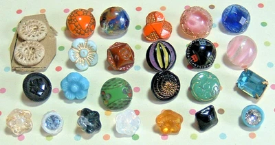 23 Vintage Diminutive Glass Buttons Pink Moonglow ~2 Crochet Buttons ~ 3/16-3/8" - Image 1 of 4