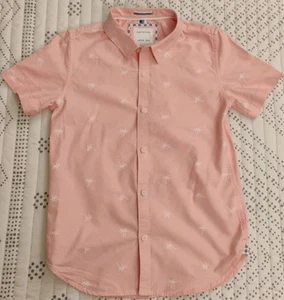 Cactus Boys Button Down Shirt Size 9/10 Pink Palm Tree Print Collared - Picture 1 of 6