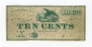 1860's 10c Unknown Issuer - Burlington, NEW JERSEY Merchant Scrip - Picture 1 of 2