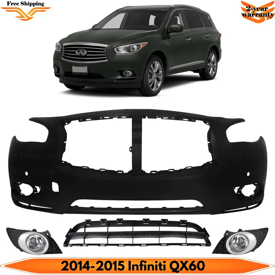 Front Bumper Cover Primed Plastic & Fog Lights Kit For 2014-2015 Infiniti QX60 Foto 1 de 4
