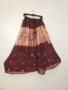Vtg 90s Sheer Silk Tie Dye Print Chiffon Maxi Broomstick Skirt Brown Boho Flowy - Picture 1 of 4