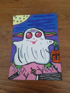Zeichnung Grogu Star Wars Baby Yoda Halloween Kürbis Mandalorianer Geist Kostüm  - Bild 1 von 1