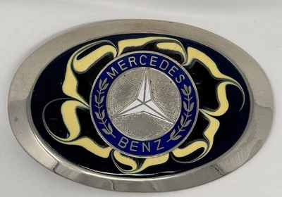 Hebilla de cinturón de metal OVALADA con logotipo Mercedes Benz de colección con colores plata azul amarillo blanco Foto 1 de 4