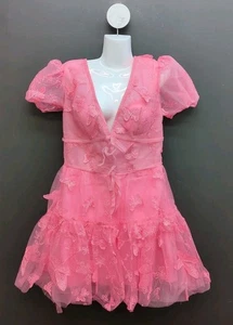 Mini vestido corto de tul para mujer línea A mariposa regreso a casa talla 14 rosa - Imagen 1 de 10