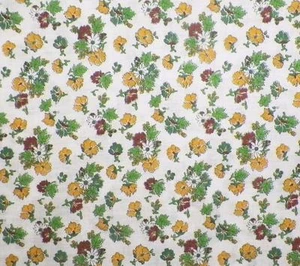 White Cotton Calico+Yelo-Mustard-Brown Flowers Quilt Doll Crafts Fabric 45wx22" - Picture 1 of 3