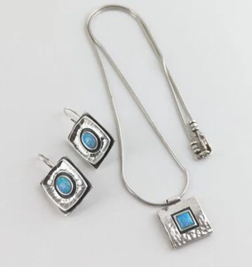 Vintage Oval Opal Modern Necklace Earring Set Sterling Silver Snake Chain 42cm - Bild 1 von 9