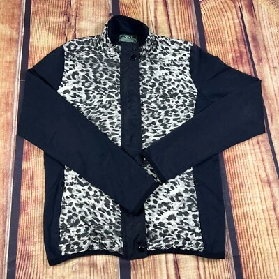 Ralph Lauren Chaqueta Activa Mujer Grande Negro Estampado Leopardo Abrigo Cremallera Completa Acolchado Foto 1 de 4