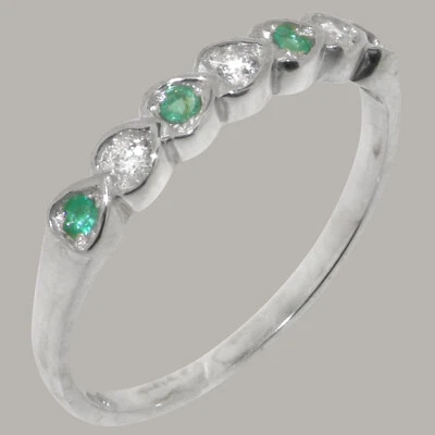 Solid 9ct White Gold Natural Diamond & Emerald Womens Eternity Ring - Image 1 of 4