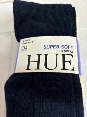 Paquete de 4 calcetines para botas HUE tallas 4-10 NUEVO en paquete azul y blanco Foto 1 de 4