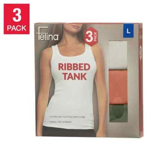 Felina Ladies' Ribbed Tank, 3-pack - PINK PACK (Select Size: S-XL) FAST SHIP - Picture 1 of 5