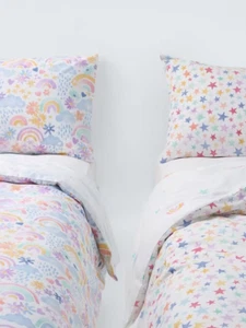 JOHN LEWIS Kids' Rainbow & Star Duvet Cover With Pillowcase Set - 2x Single NEW - Picture 1 of 3