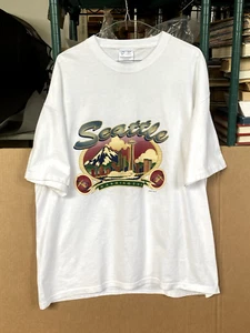 Vintage 90's Seattle Washington City Skyline White Shirt Men's Size Large - Picture 1 of 14