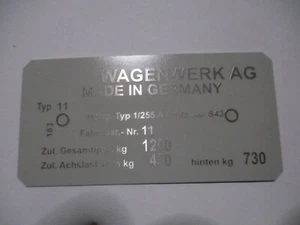 Typenschild Schild für VW Typ 11 1200 kg Gesamtgewicht Käfer bj1 - Picture 1 of 1