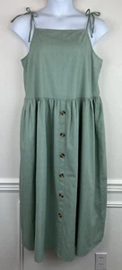 ASOS Sage Green Sundress Midi Length Tie Straps Faux Button Front Size 12 Tall - Picture 1 of 8