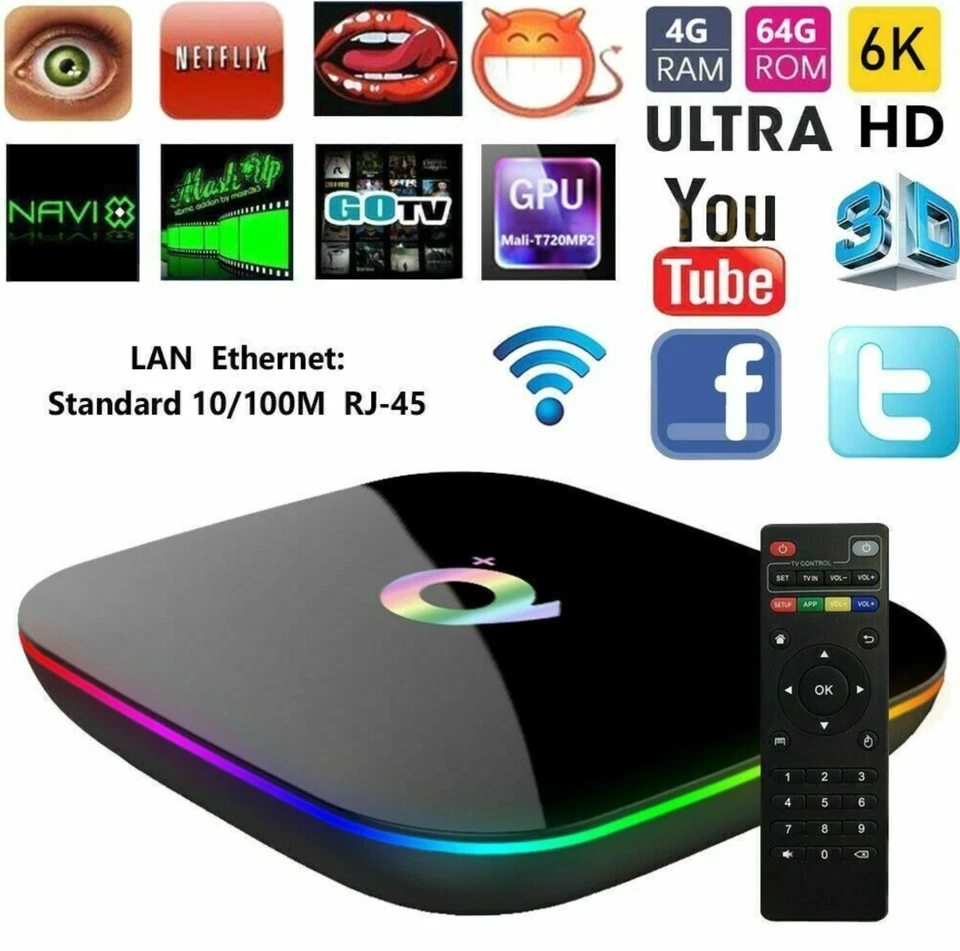 SMART TV BOX Q-PLUS ANDROID PIE 10.0 4GB RAM 64GB 8K 4K WIFI DAZN NETFLIX SPORT