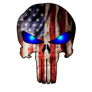 Blue Eyes Skull Reflective US Flag Decal Sticker Car Trucks Window Decorative - Picture 1 of 2