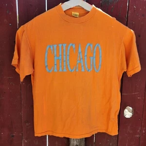 Camiseta Vintage Rebel of USA CHICAGO Talla L Naranja Puntada Única Años 90 - Imagen 1 de 12