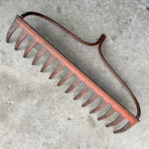 Rake Head Vintage Red Metal 14 Tine Rustic Farmhouse Garden Tool Primitive Cover