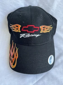 Sombrero de carreras Nascar Chevy bordado con correa negro rojo llamas GM Chevrolet NUEVO - Imagen 1 de 6