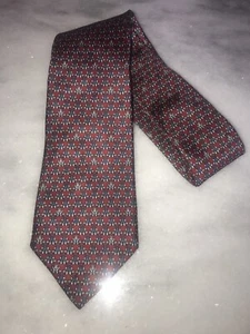 Christian Dior Cravates Men's 100% Silk Neck Tie Necktie-Red Gray Print - Picture 1 of 5