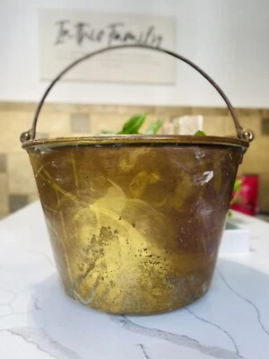 Early Antique Primitive Country Kitchen Brass Bucket Pail Hayden’s E Miller Co. - Image 1 of 4