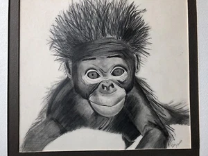 CHARCOAL MONKEY APE opera d'arte stampa Teri Moore - il tappetino è di circa 14-1/4" X 14" - Foto 1 di 3