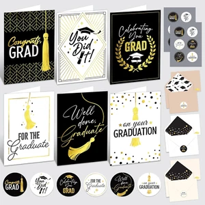 12 Pack Gold Foiled 5X7In 2025 Graduation Cards 2025 with Envelopes and Stickers - Picture 1 of 12